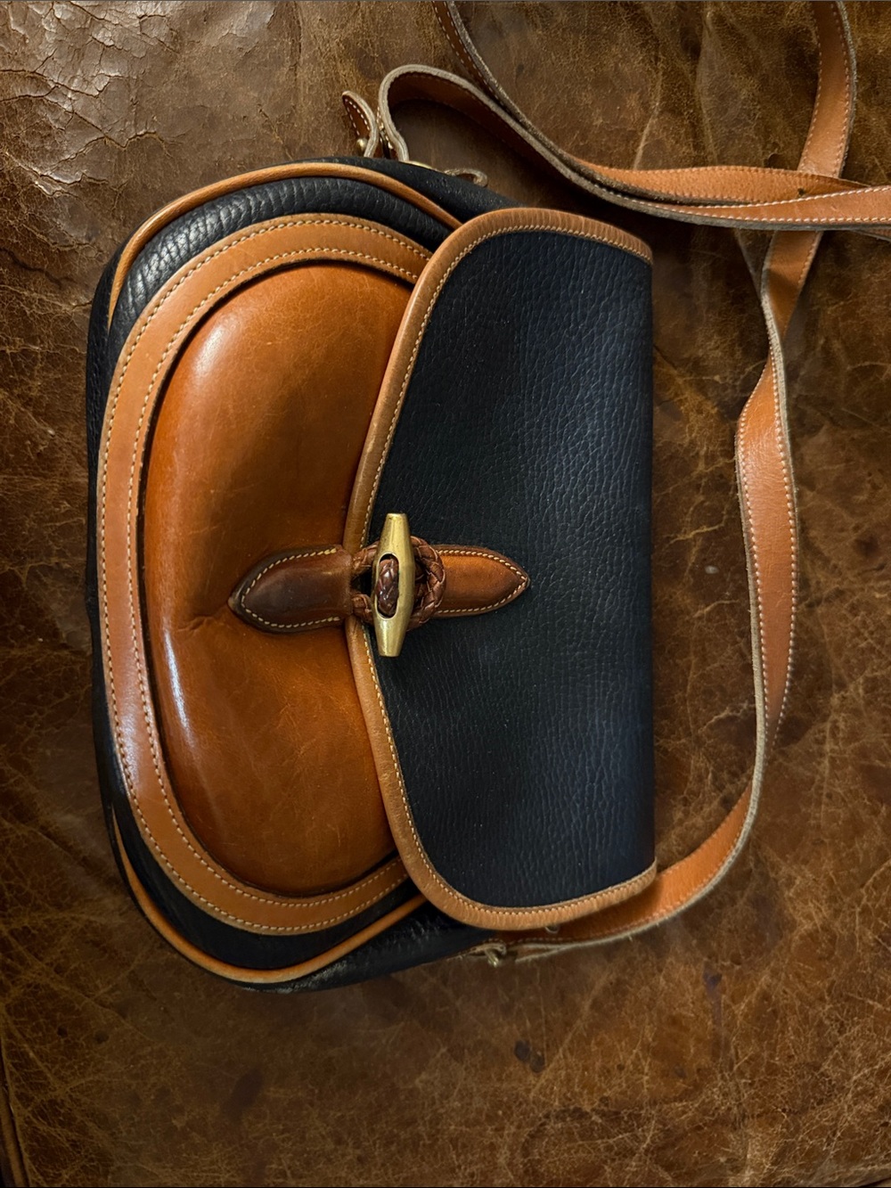 Dooney & Bourke Black and Brown Two-Tone Leather Messenger Bag